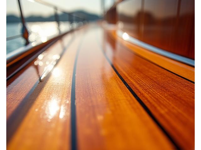Luksuriøs marine varnish på teak dekk med høyglans finish